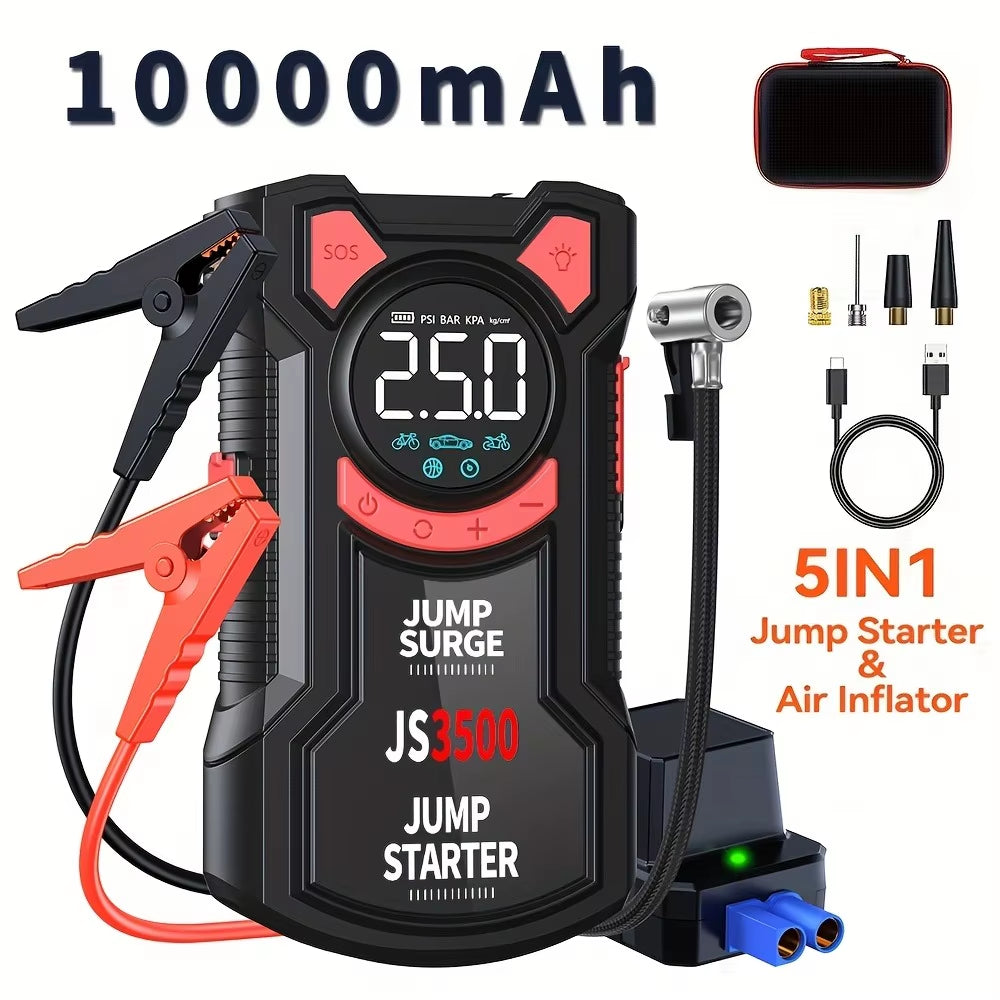5-In-1 Multifunctional Air Pump Jump Starter with Air Compressor 3000A Peak/150Psi Battery Jump Starter Digital Tire Inflator