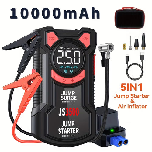 5-In-1 Multifunctional Air Pump Jump Starter with Air Compressor 3000A Peak/150Psi Battery Jump Starter Digital Tire Inflator